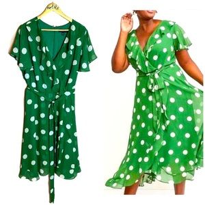 Lane Bryant dark green polka dot dress